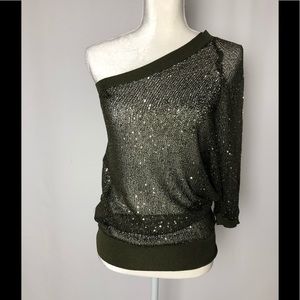 Arden b Sequins One Shoulder Sheer Sweater